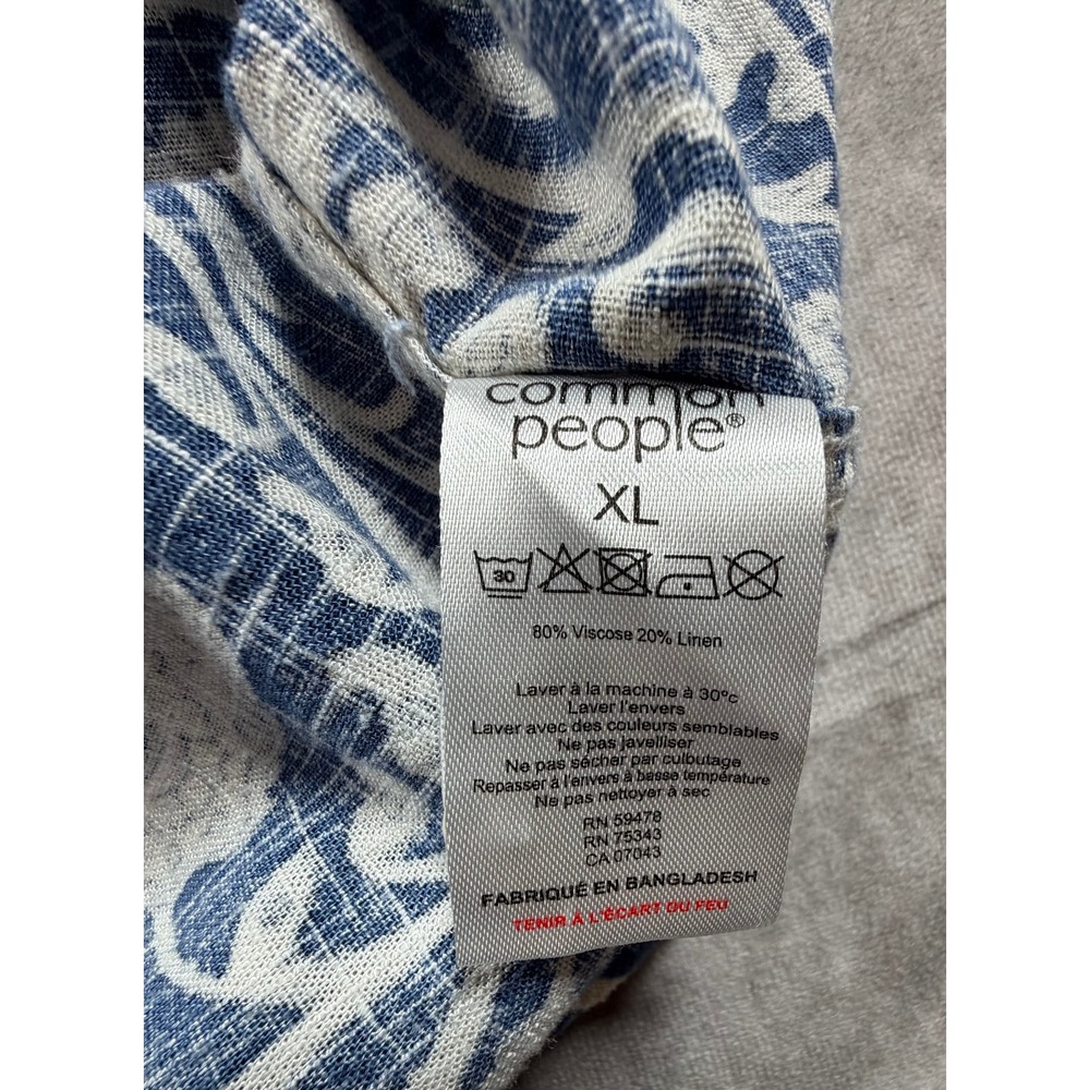 Common People Mens XL Cabra Shirt Linen Blend Blue Paisley Camp Collar - Picture 5 of 9